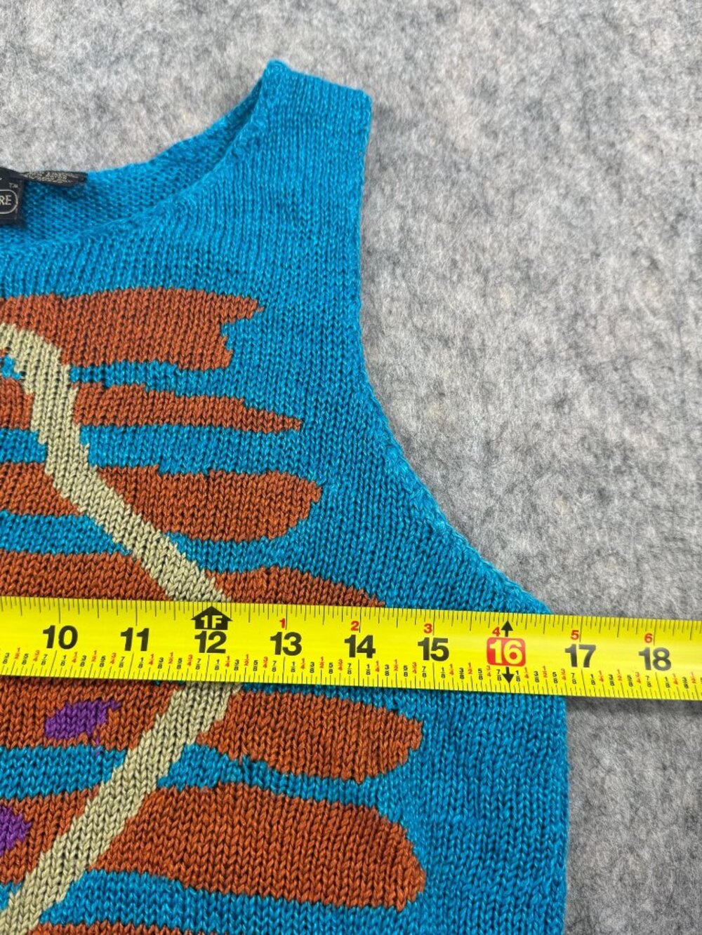 Vintage Renee Tener for Jeanne Pierre Knit Tank Top Blue Graphic Sz M - Picture 3 of 8